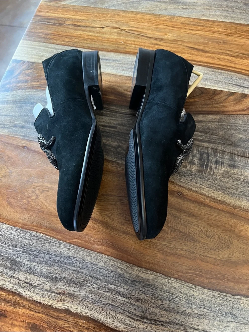 Aldo Black Suede Beaded Snake Slip-On Loafers